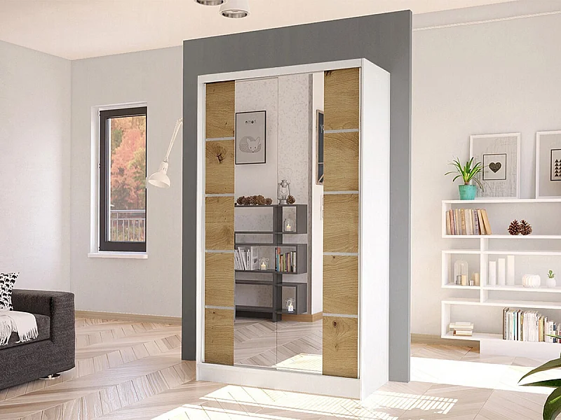 Armoire Closico 168, Chêne Artisan|Blanc, 200x100x58cm, Portes d'armoire: Coulissantes
