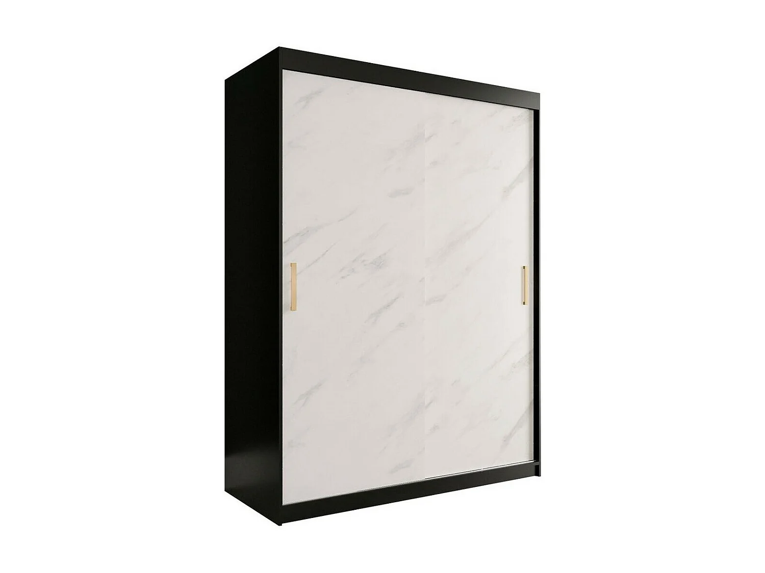 Armoire Hartford 248, Noir mat|Marbre blanc, 200x150x62cm, Portes d'armoire: Coulissantes