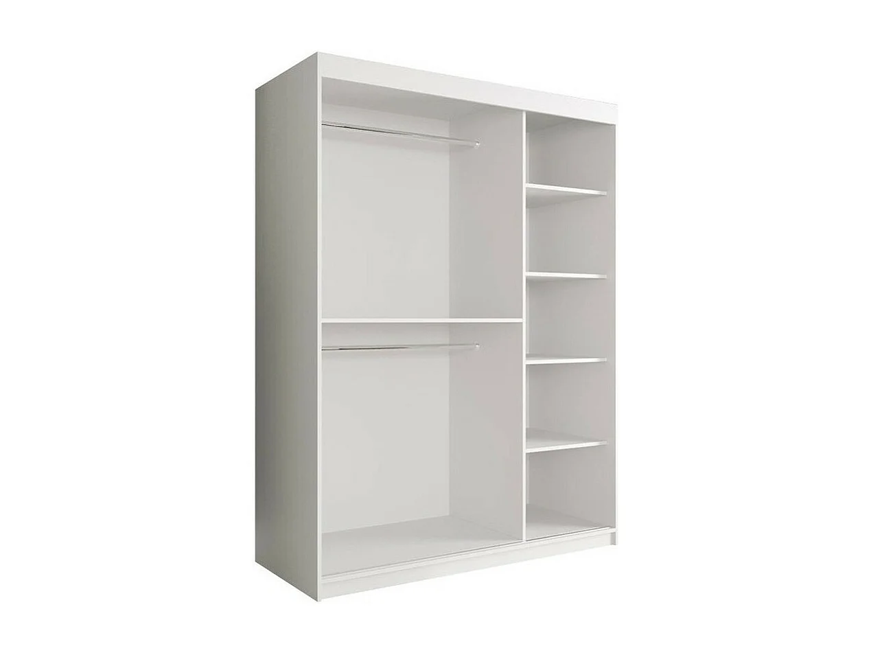 Armoire Hartford 248, Noir mat|Marbre blanc, 200x150x62cm, Portes d'armoire: Coulissantes