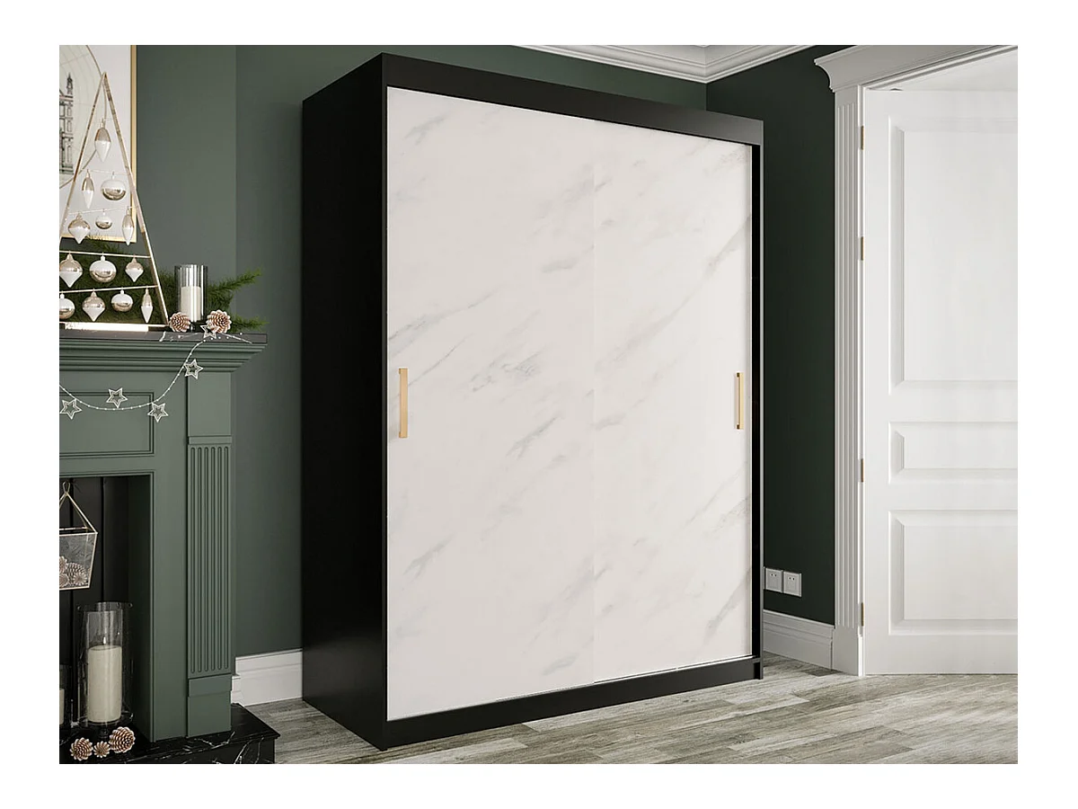 Armario Hartford 248, Mármol blanco|Negro mate, 200x150x62cm, Número de estantes: 5