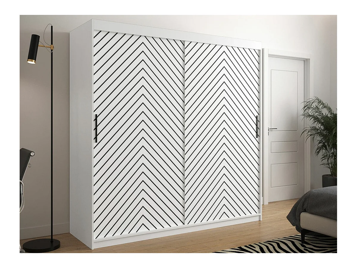 Armoire Hartford 314, Noir|Blanc, 200x200x62cm, Portes d'armoire: Coulissantes