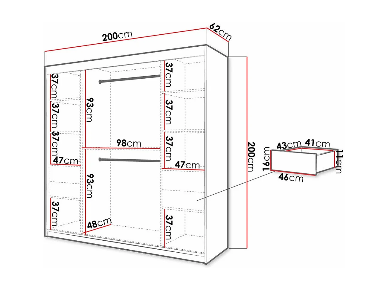 Roupeiro Hartford 314, Número de prateleiras: 7, 20x20x6cm