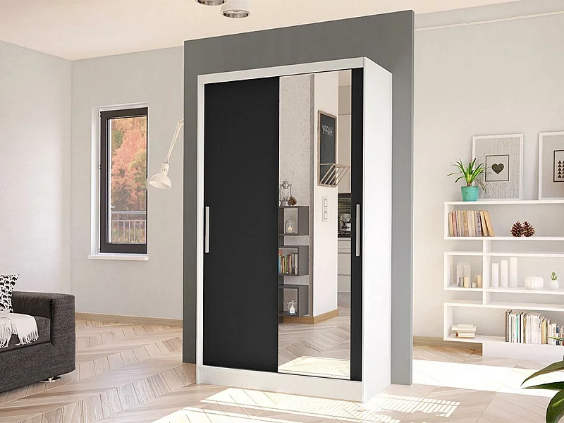 Armario Closico 164, Negro|Blanco, 200x100x58cm, Puertas de armario: Correderas