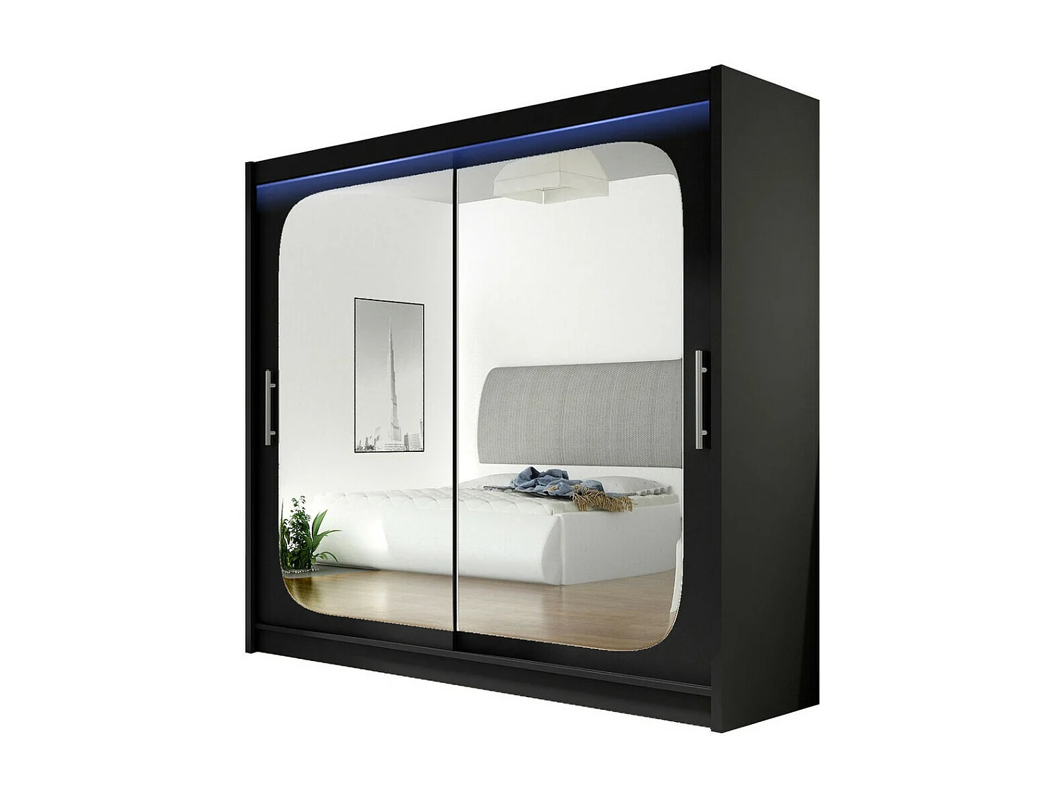 Armoire Closico 108, Noir, 215x180x58cm, Portes d'armoire: Coulissantes