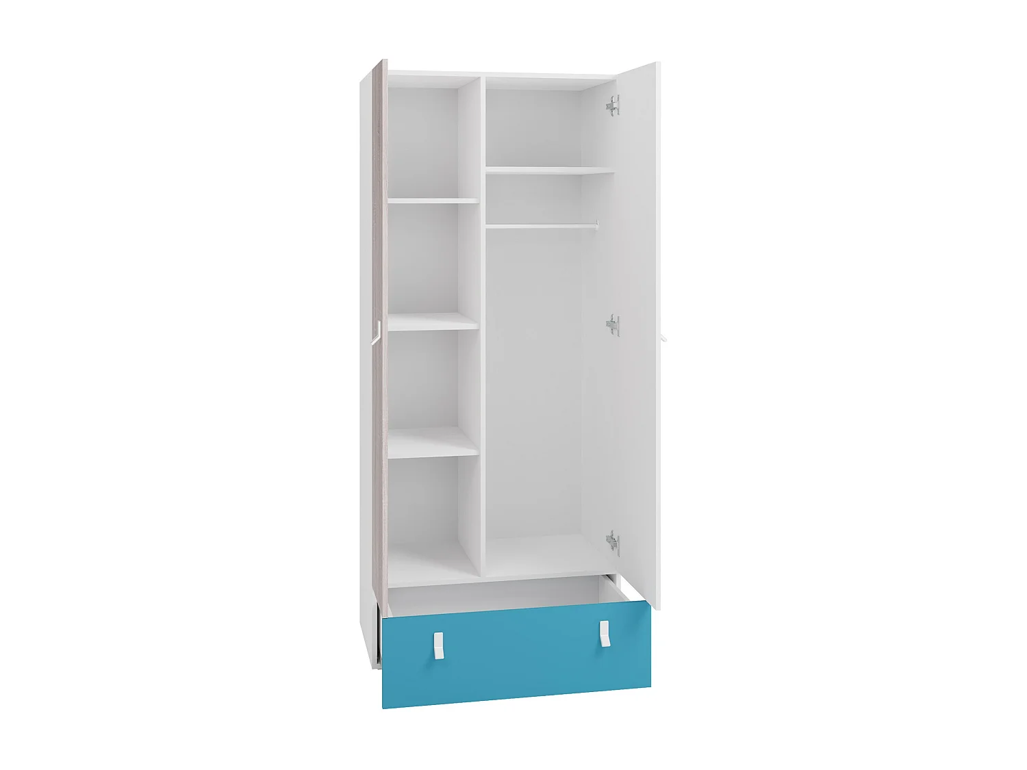 Armoire Camteso 101, Blanc|Turquoise|Chêne, 190x80x50cm, Nombre d'étagères: 4