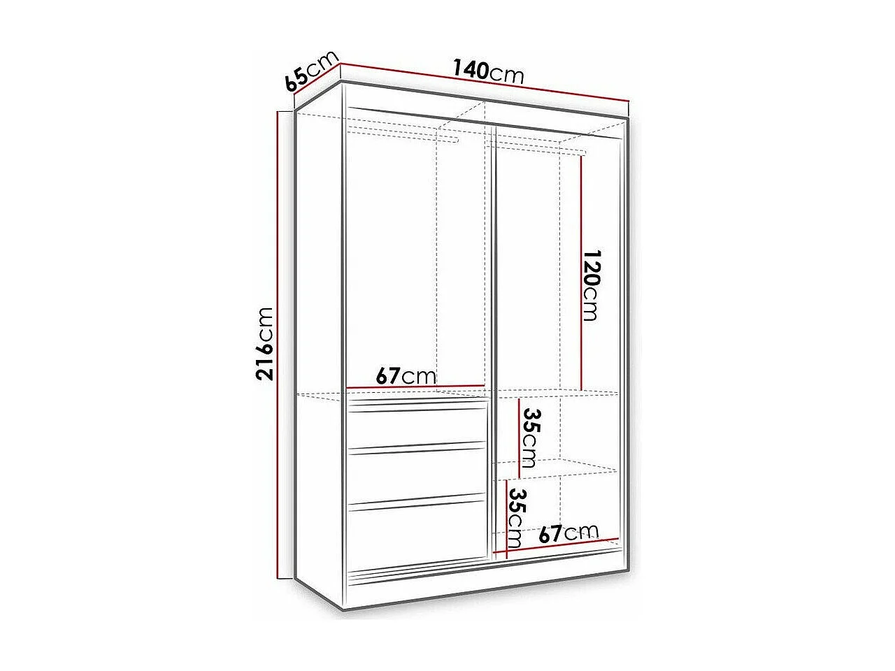 Armario Toledo 115, Roble de lefkada|Negro mate, 216x140x65cm, Número de estantes: 1