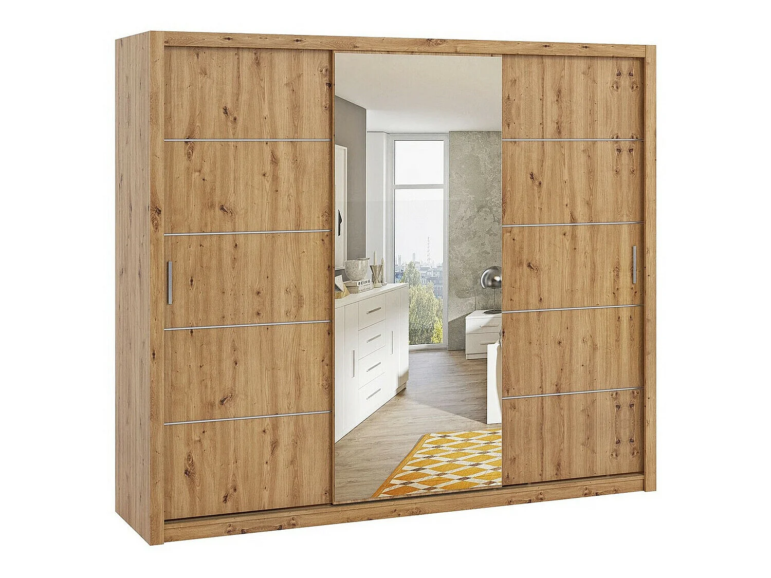 Armario Catromi 111, Roble Artisan, 215x250x62cm, Puertas de armario: Correderas