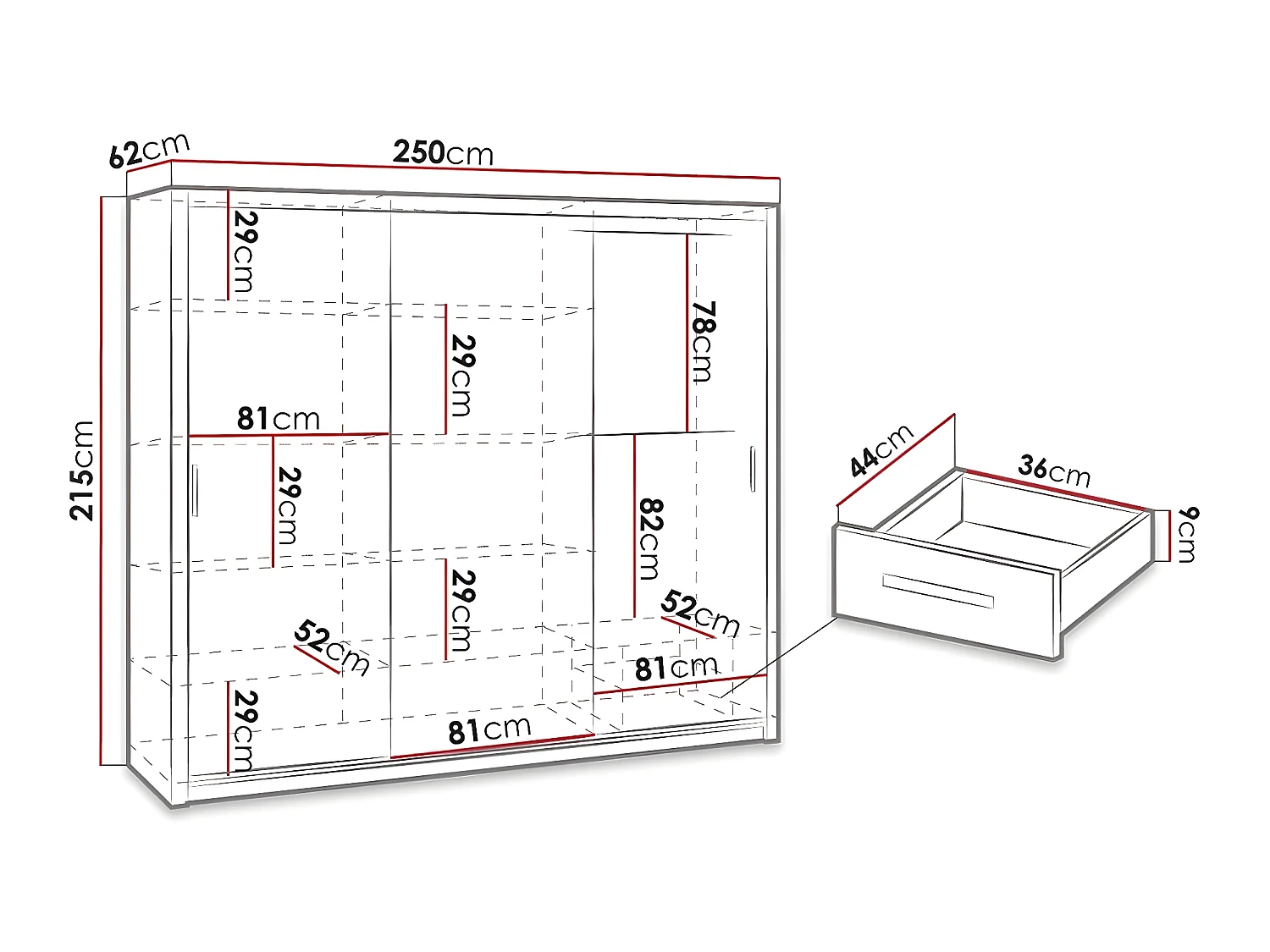 Armoire Catromi 111, Chêne Artisan, 215x250x62cm, Portes d'armoire: Coulissantes