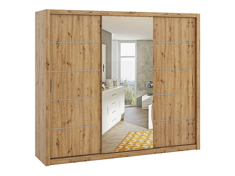 Armario Catromi 111, Roble Artisan, 215x250x62cm, Puertas de armario: Correderas