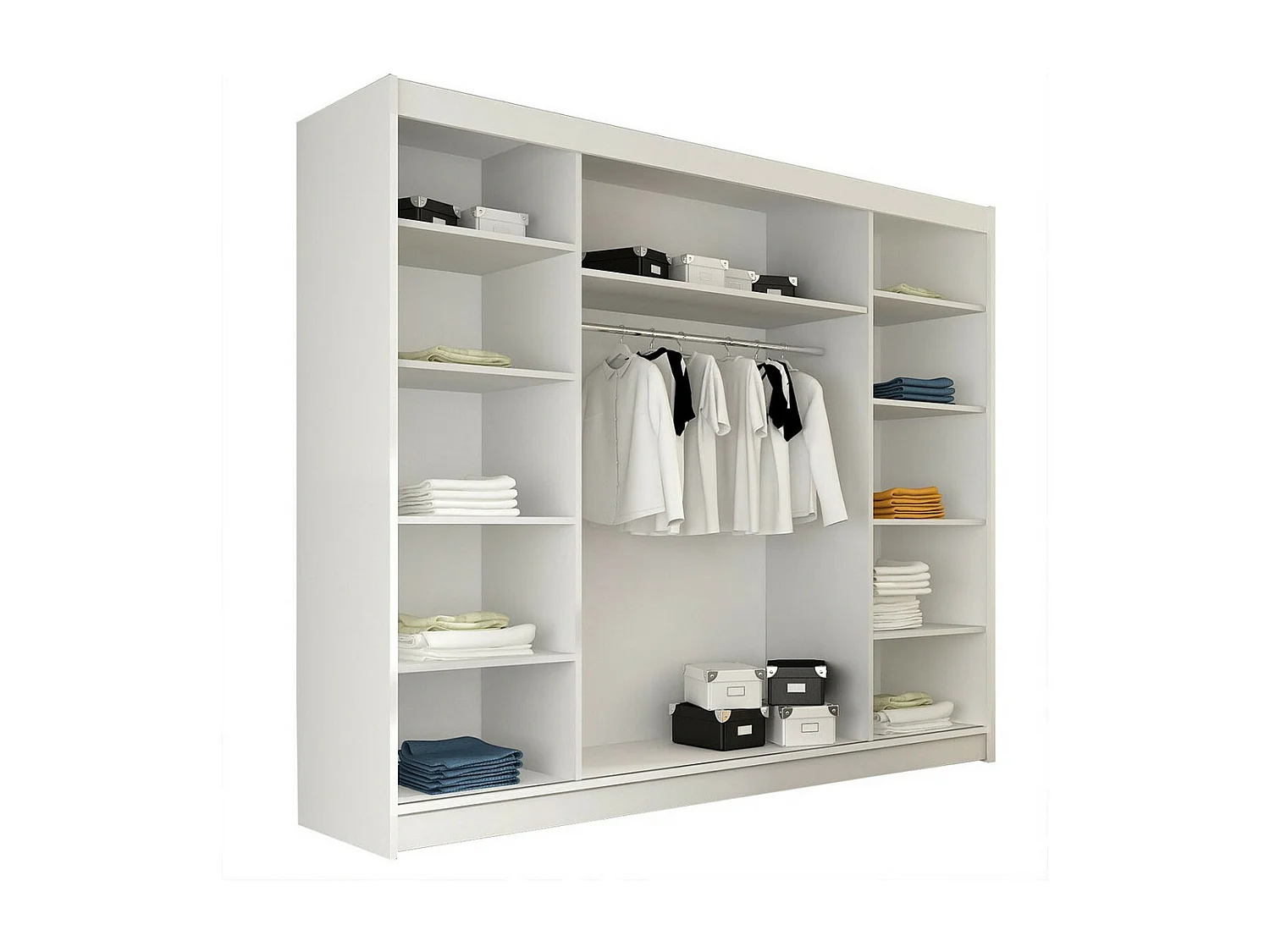 Armoire Closico 122, Blanc, 215x250x58cm, Portes d'armoire: Coulissantes