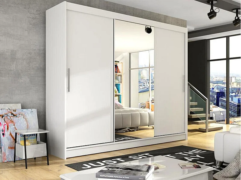 Armoire Closico 122, Blanc, 215x250x58cm, Portes d'armoire: Coulissantes