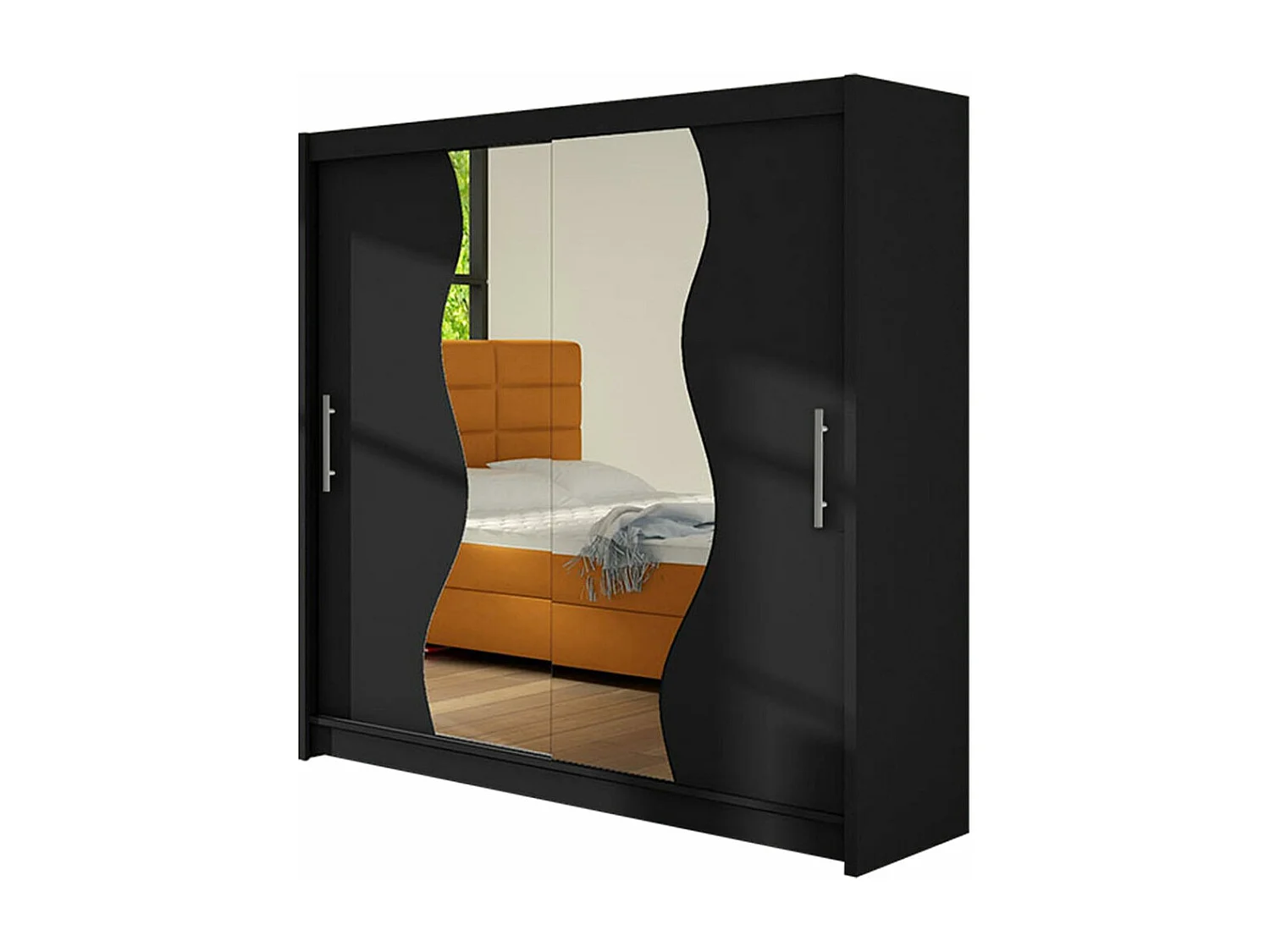 Armoire Closico 126, Noir, 215x180x58cm, Portes d'armoire: Coulissantes