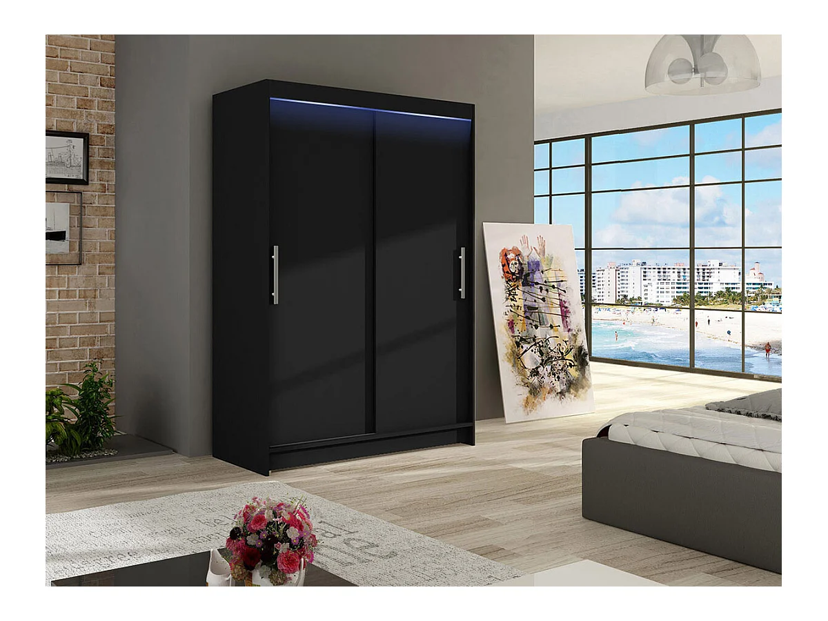 Armoire Closico 117, Noir, 200x120x58cm, Portes d'armoire: Coulissantes