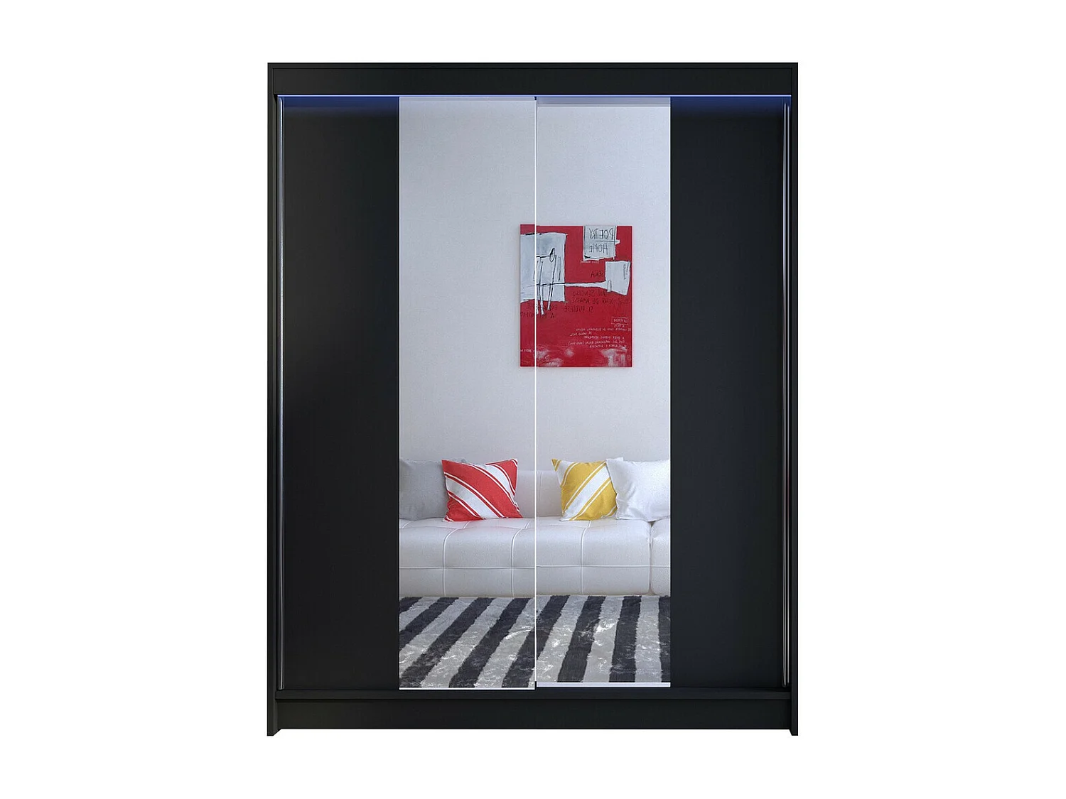 Armoire Closico 141, Noir, 200x150x58cm, Portes d'armoire: Coulissantes