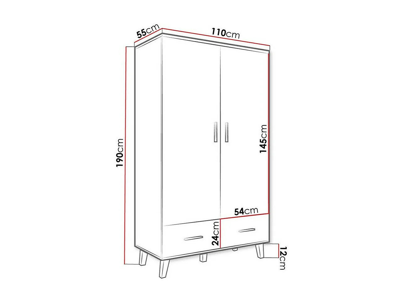 Armoire Larfloi 111, Sonoma chêne|Blanc, 190x110x55cm