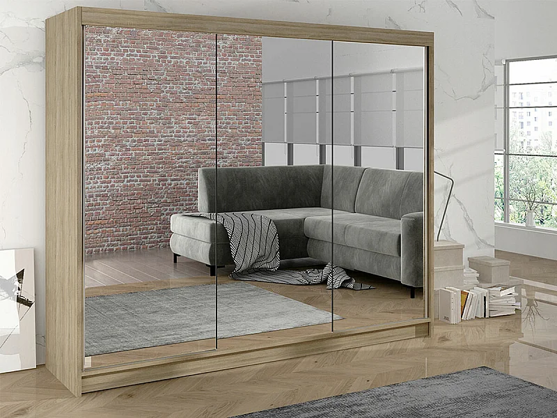 Armoire Closico 160, Sonoma chêne, 215x200x58cm, Portes d'armoire: Coulissantes