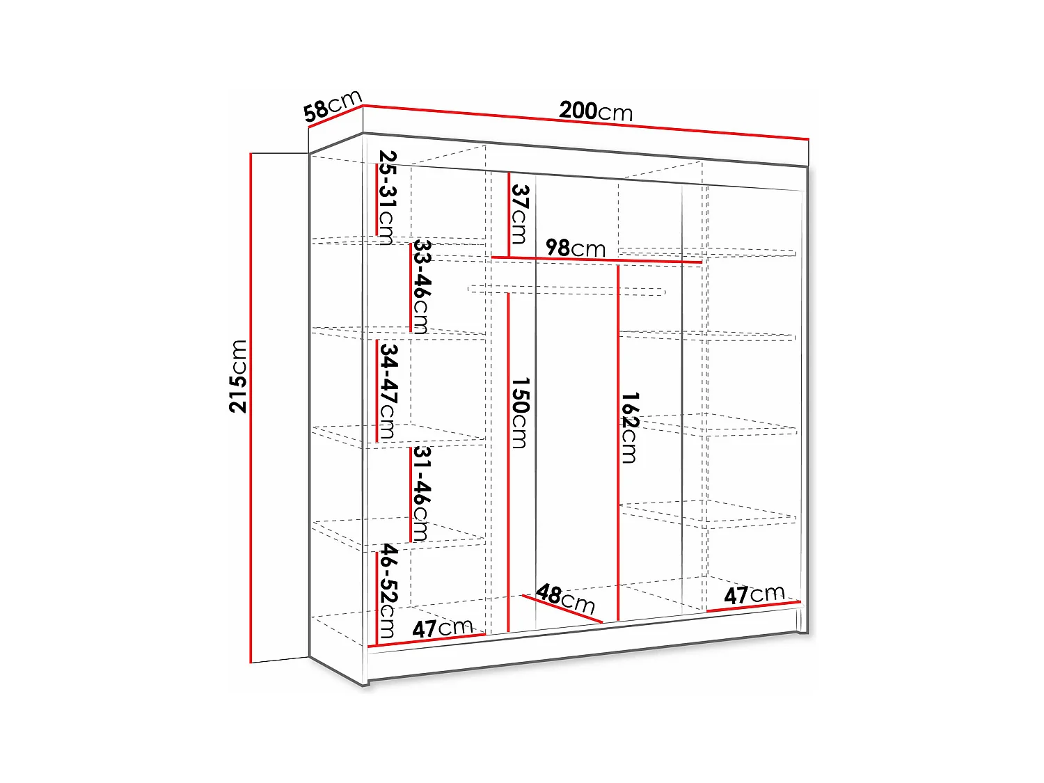 Armoire Closico 160, Sonoma chêne, 215x200x58cm, Portes d'armoire: Coulissantes
