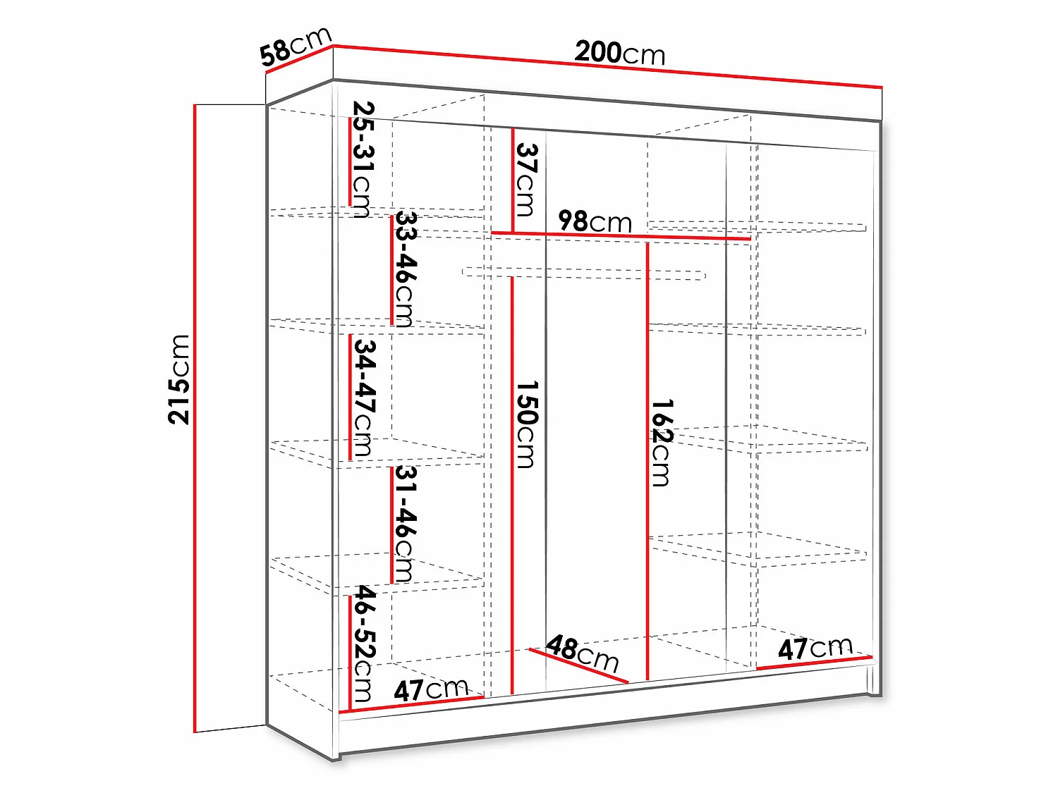 Armoire Closico Durion III, Nombre d'étagères: 9, 22x20x6cm