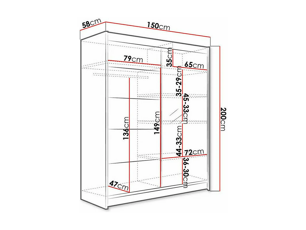 Armoire Closico 143, Blanc|Sonoma chêne, 200x150x58cm, Portes d'armoire: Coulissantes