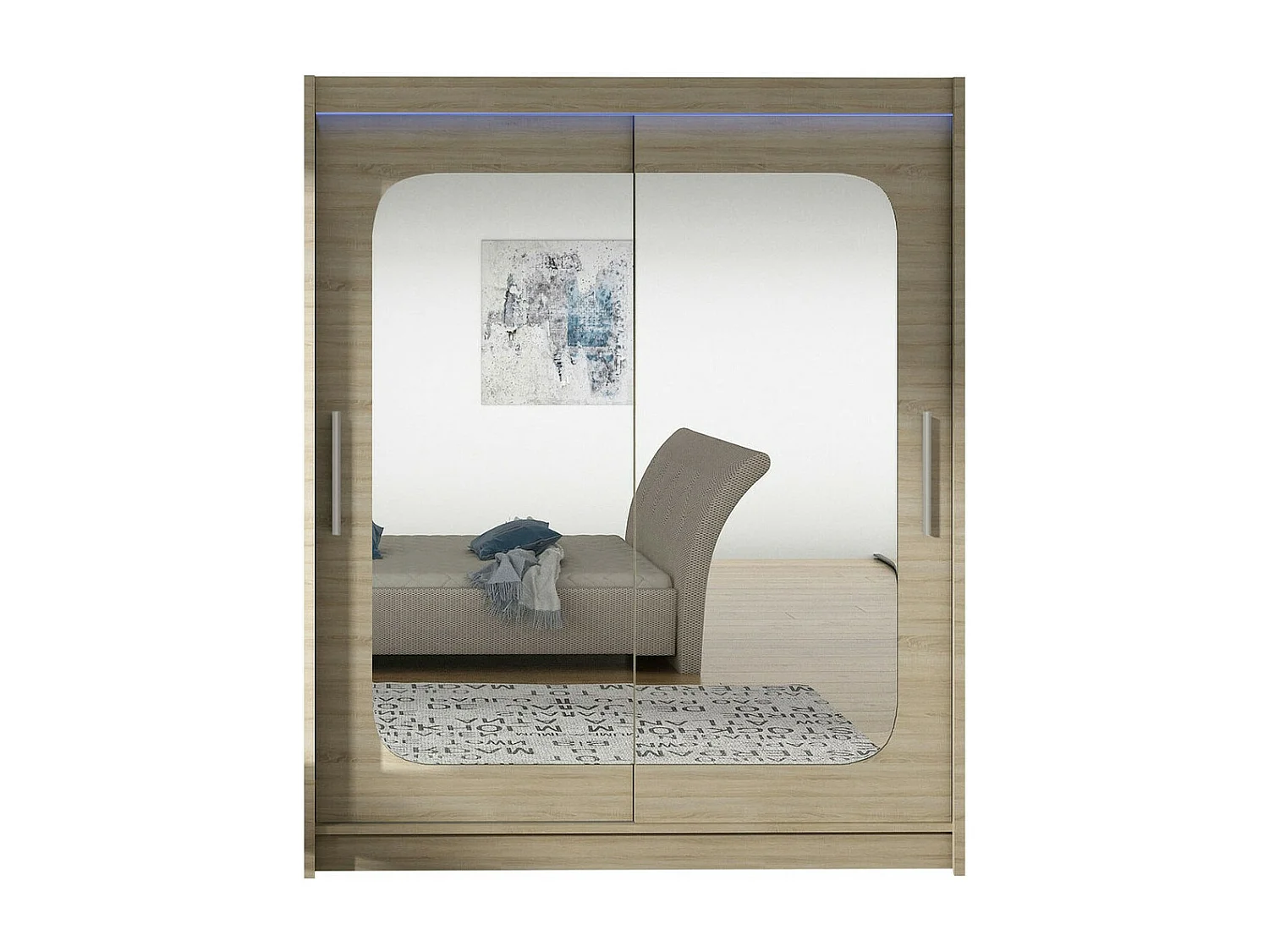 Armario Closico 135, Roble Sonoma, 200x150x58cm, Puertas de armario: Correderas