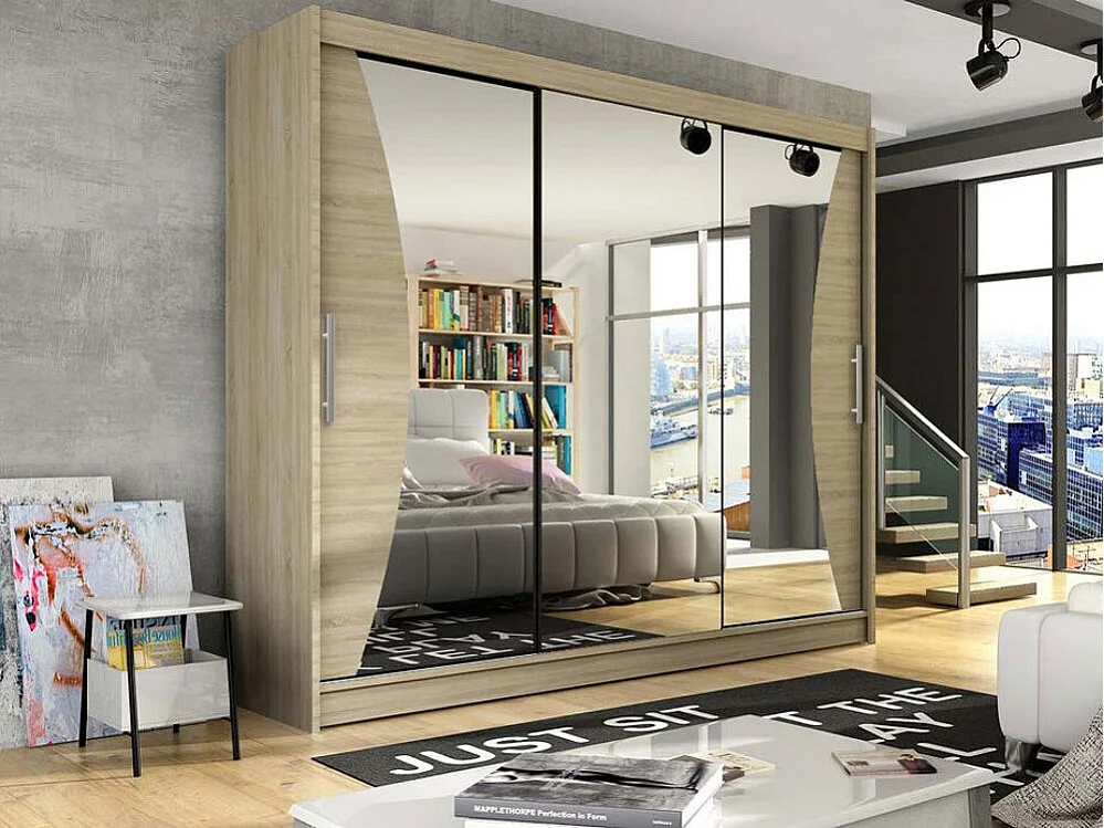 Armoire Closico 120, Sonoma chêne, 215x250x58cm, Portes d'armoire: Coulissantes