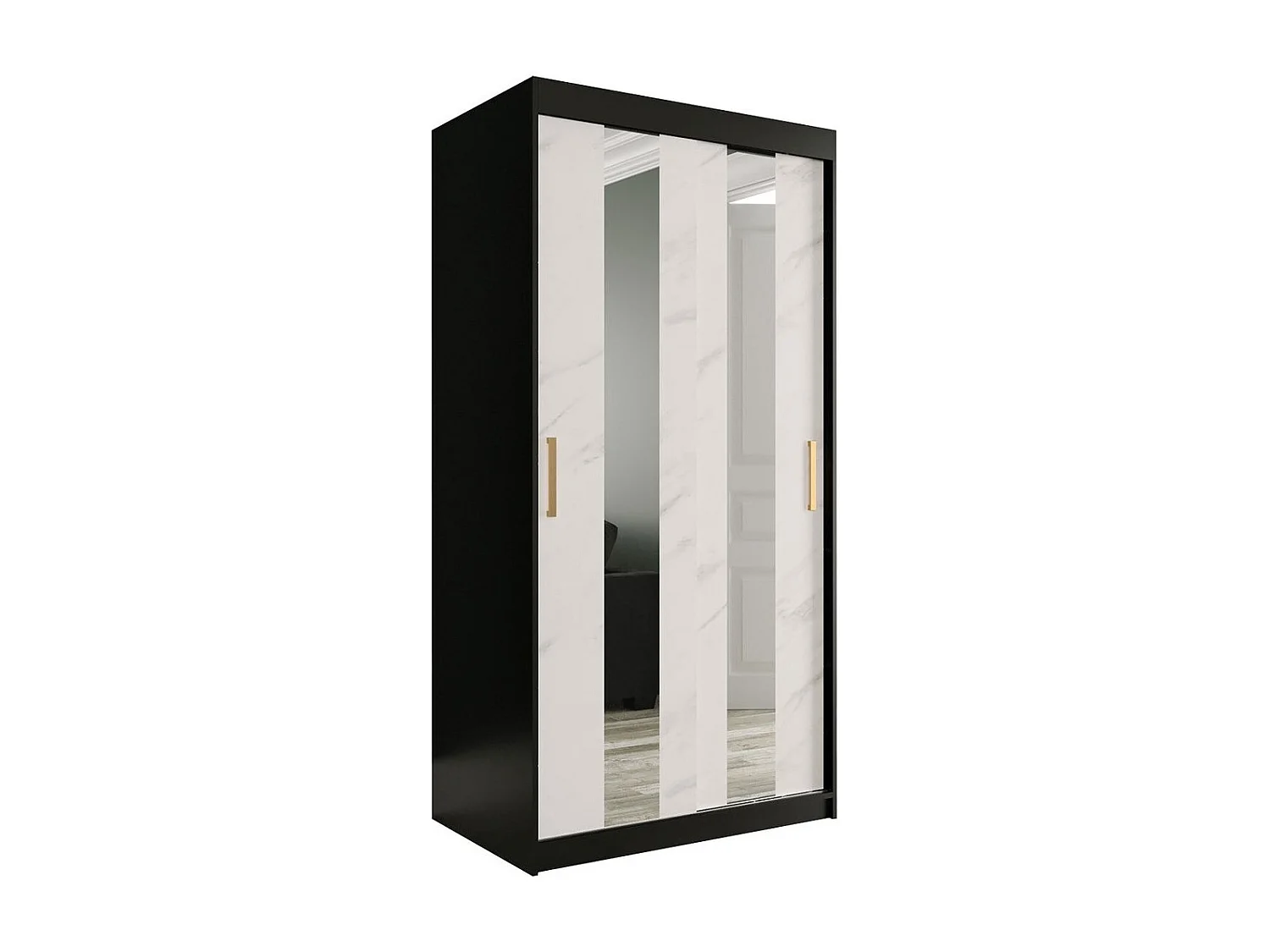 Armario Hartford 240, Mármol blanco|Negro mate, 200x100x62cm, Número de estantes: 4