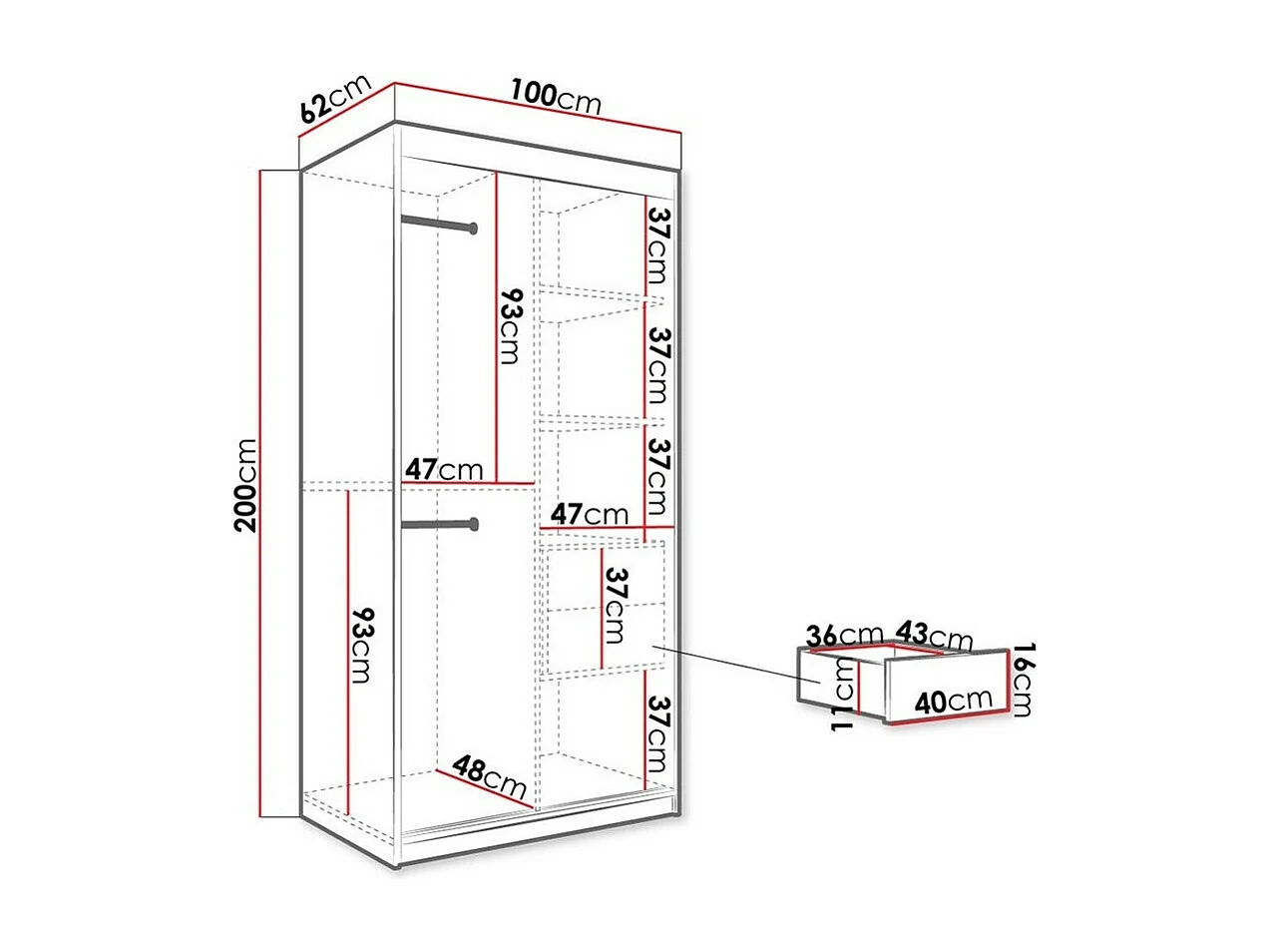 Armoire Hartford 240, Marbre blanc|Noir mat, 200x100x62cm, Portes d'armoire: Coulissantes