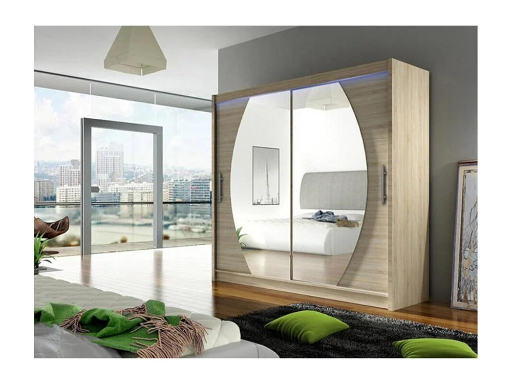 Armoire Closico 102, Sonoma chêne, 215x180x58cm, Portes d'armoire: Coulissantes