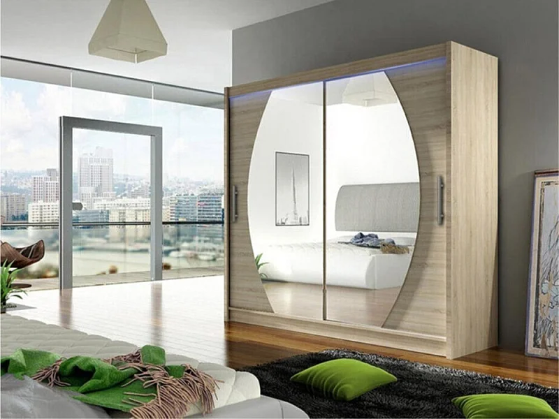 Armoire Closico 102, Sonoma chêne, 215x180x58cm, Portes d'armoire: Coulissantes