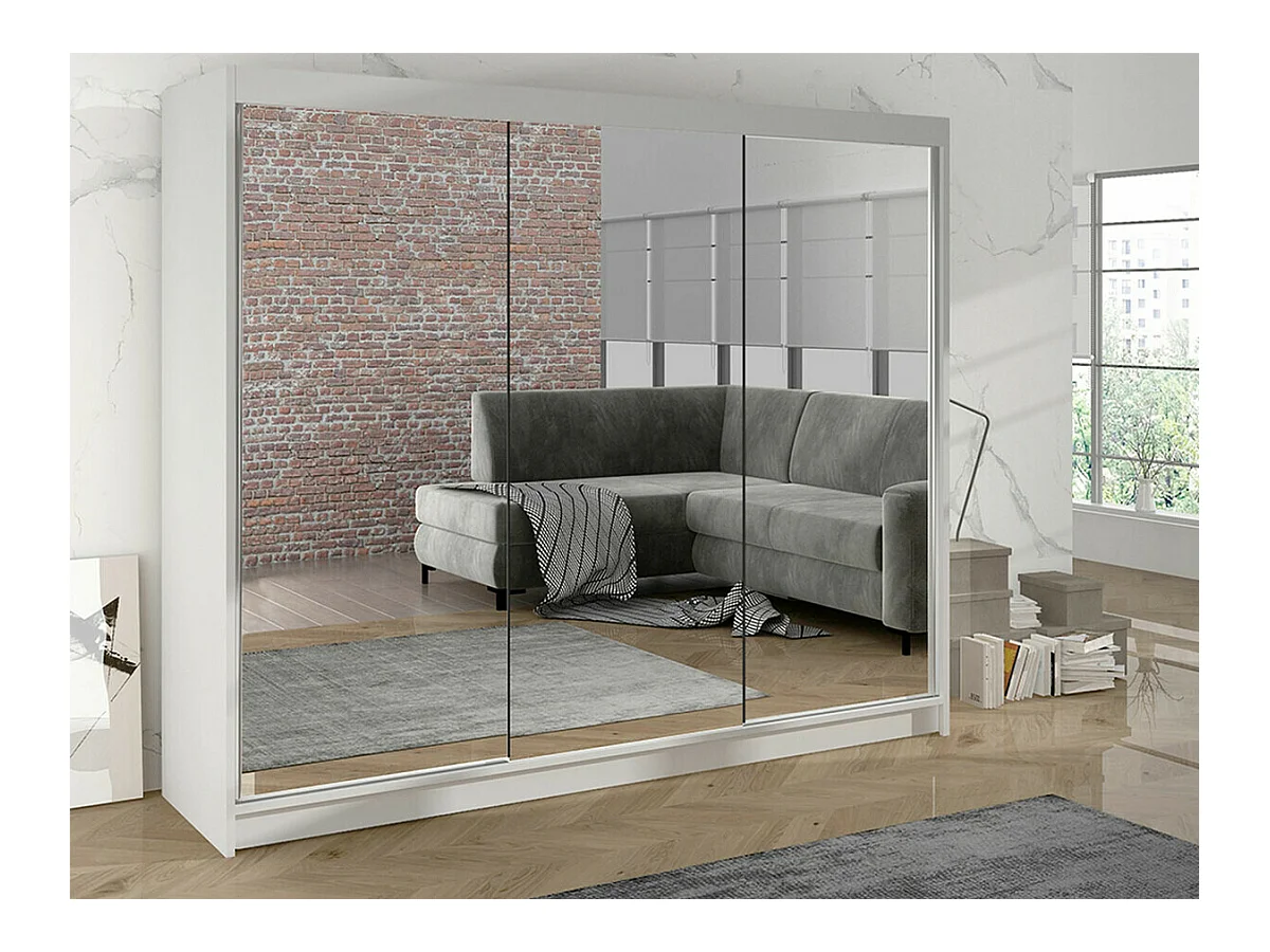 Armoire Closico 160, Blanc, 215x200x58cm, Portes d'armoire: Coulissantes