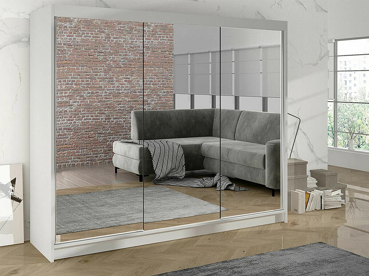 Armoire Closico 160, Blanc, 215x200x58cm, Portes d'armoire: Coulissantes