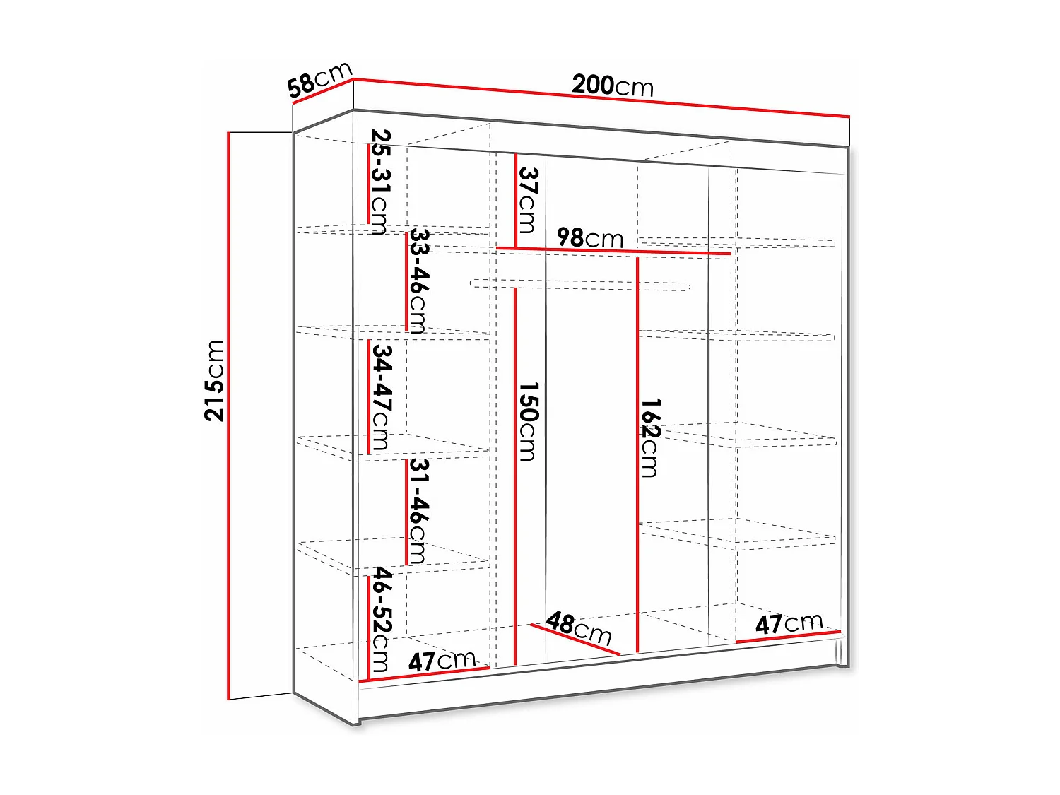 Armoire Closico 160, Blanc, 215x200x58cm, Portes d'armoire: Coulissantes