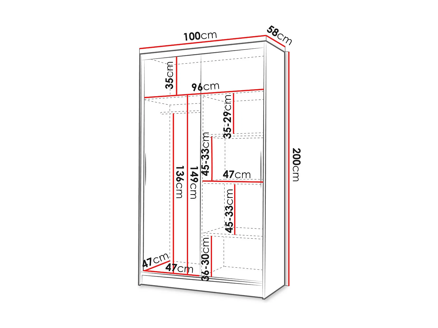 Armoire Closico 168, Blanc|Sonoma chêne, 200x100x58cm, Portes d'armoire: Coulissantes