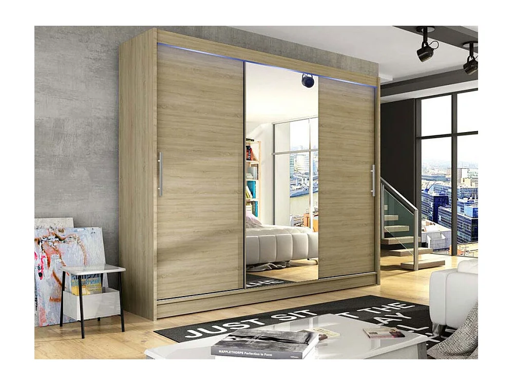 Armoire Closico 122, Sonoma chêne, 215x250x58cm, Portes d'armoire: Coulissantes