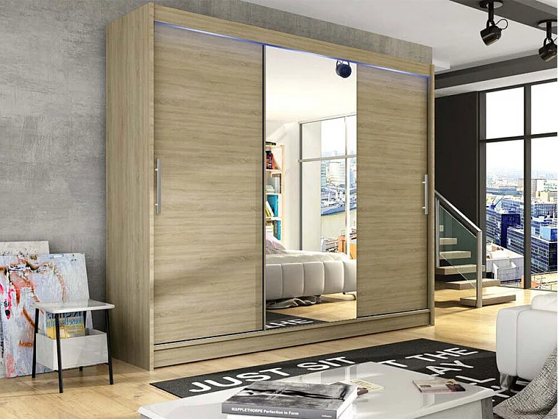 Armoire Closico 122, Sonoma chêne, 215x250x58cm, Portes d'armoire: Coulissantes