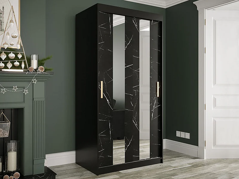 Armario Hartford 240, Mármol negro|Negro mate, 200x100x62cm, Número de estantes: 5