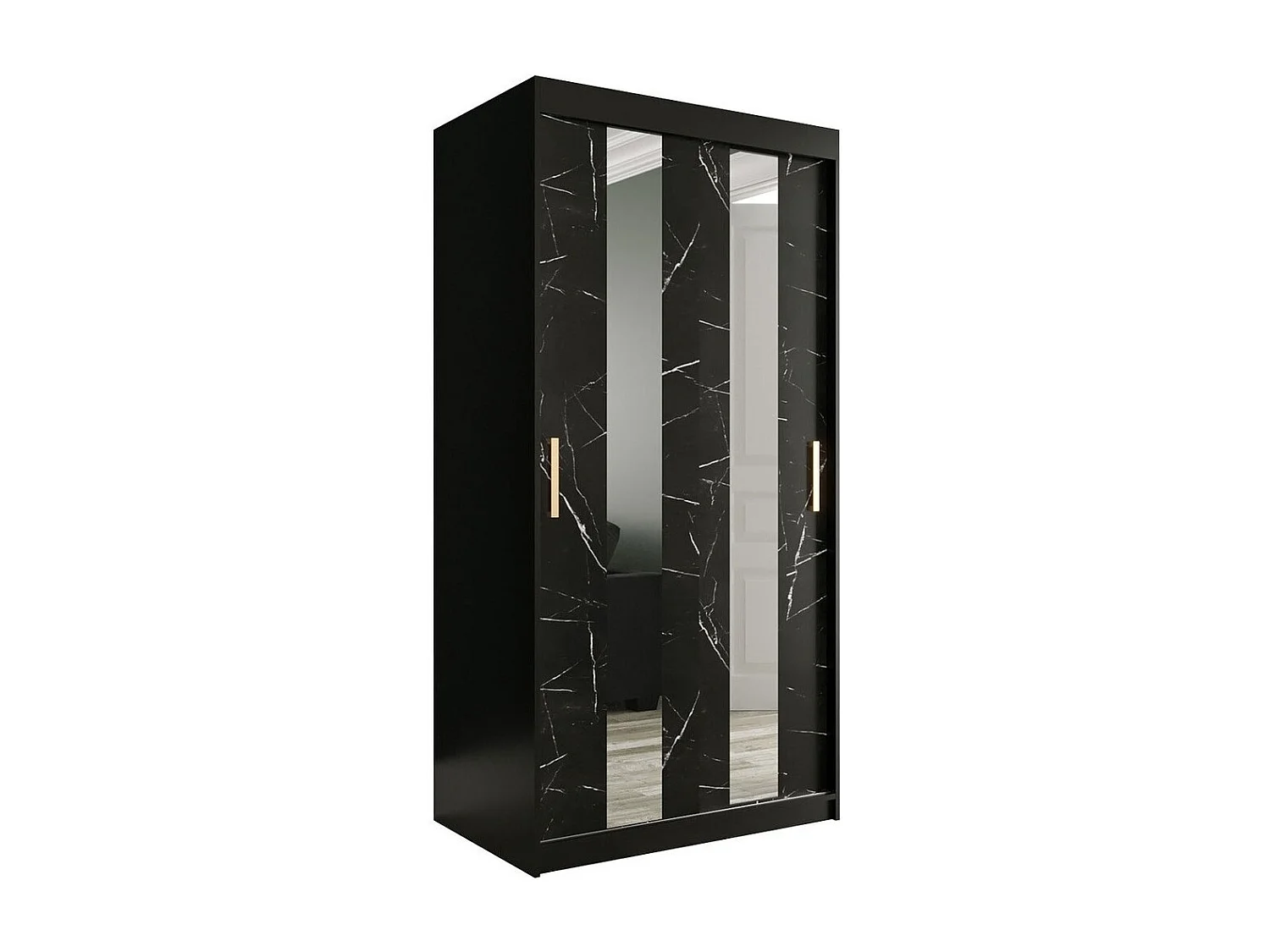 Armario Hartford 240, Mármol negro|Negro mate, 200x100x62cm, Número de estantes: 5