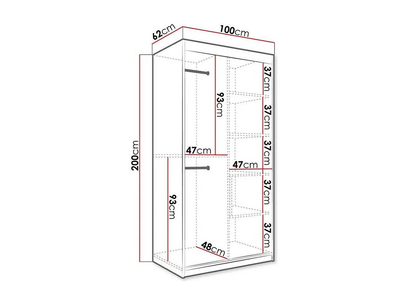 Armario Hartford 240, Mármol negro|Negro mate, 200x100x62cm, Número de estantes: 5