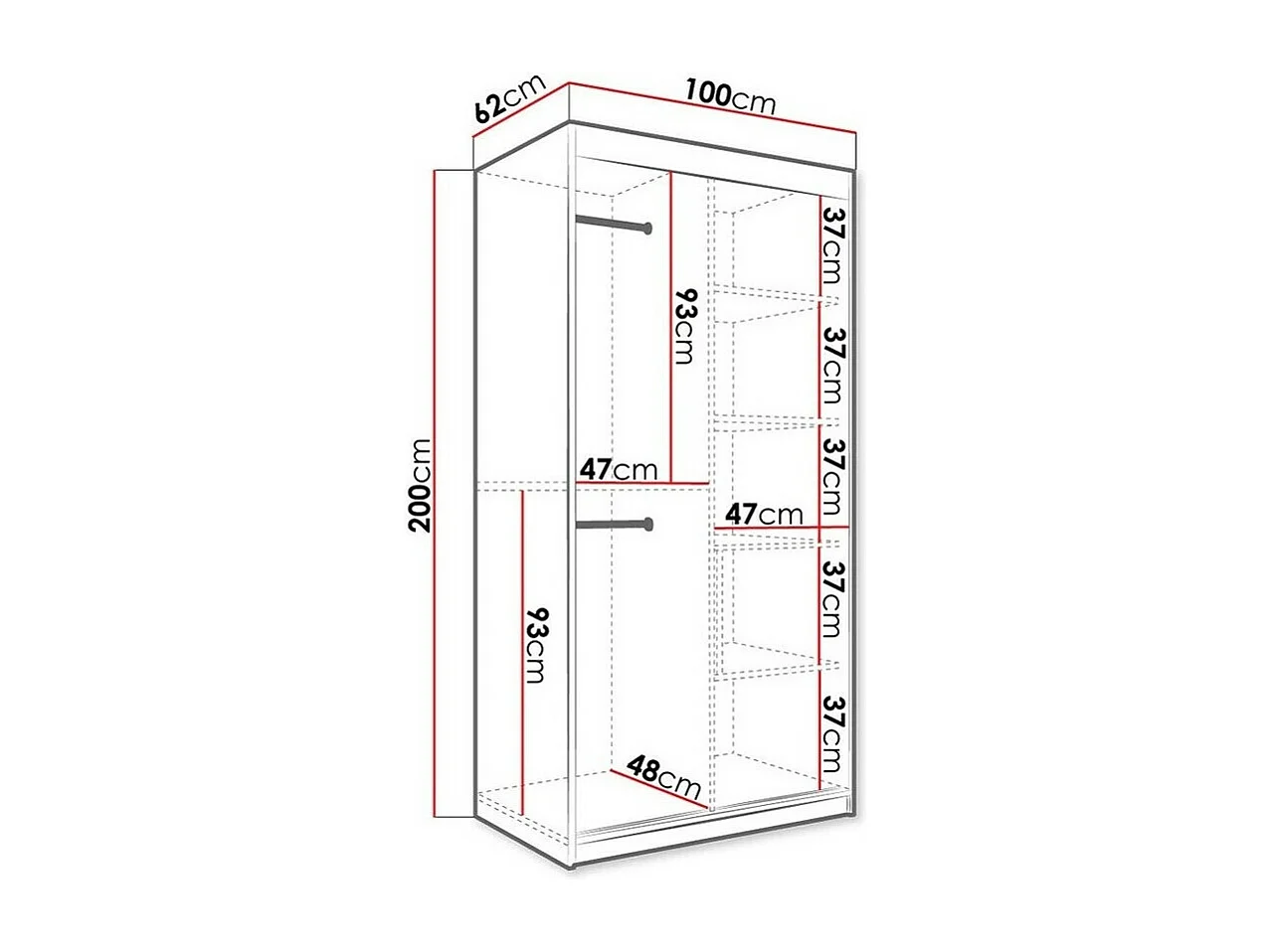 Roupeiro Hartford 240, Número de prateleiras: 5, 20x10x6cm