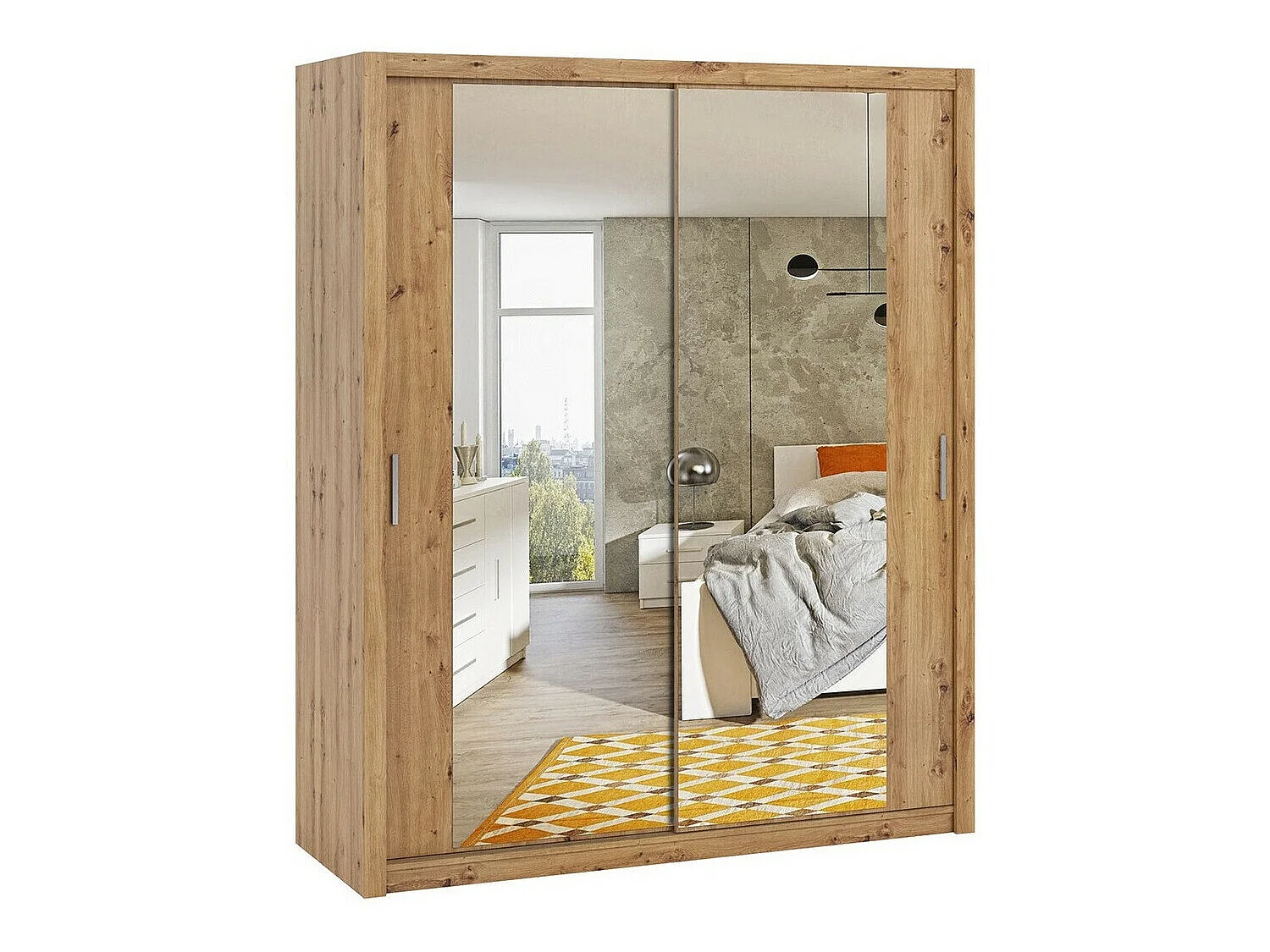 Armoire Catromi 119, Chêne Artisan, 215x180x62cm, Portes d'armoire: Coulissantes