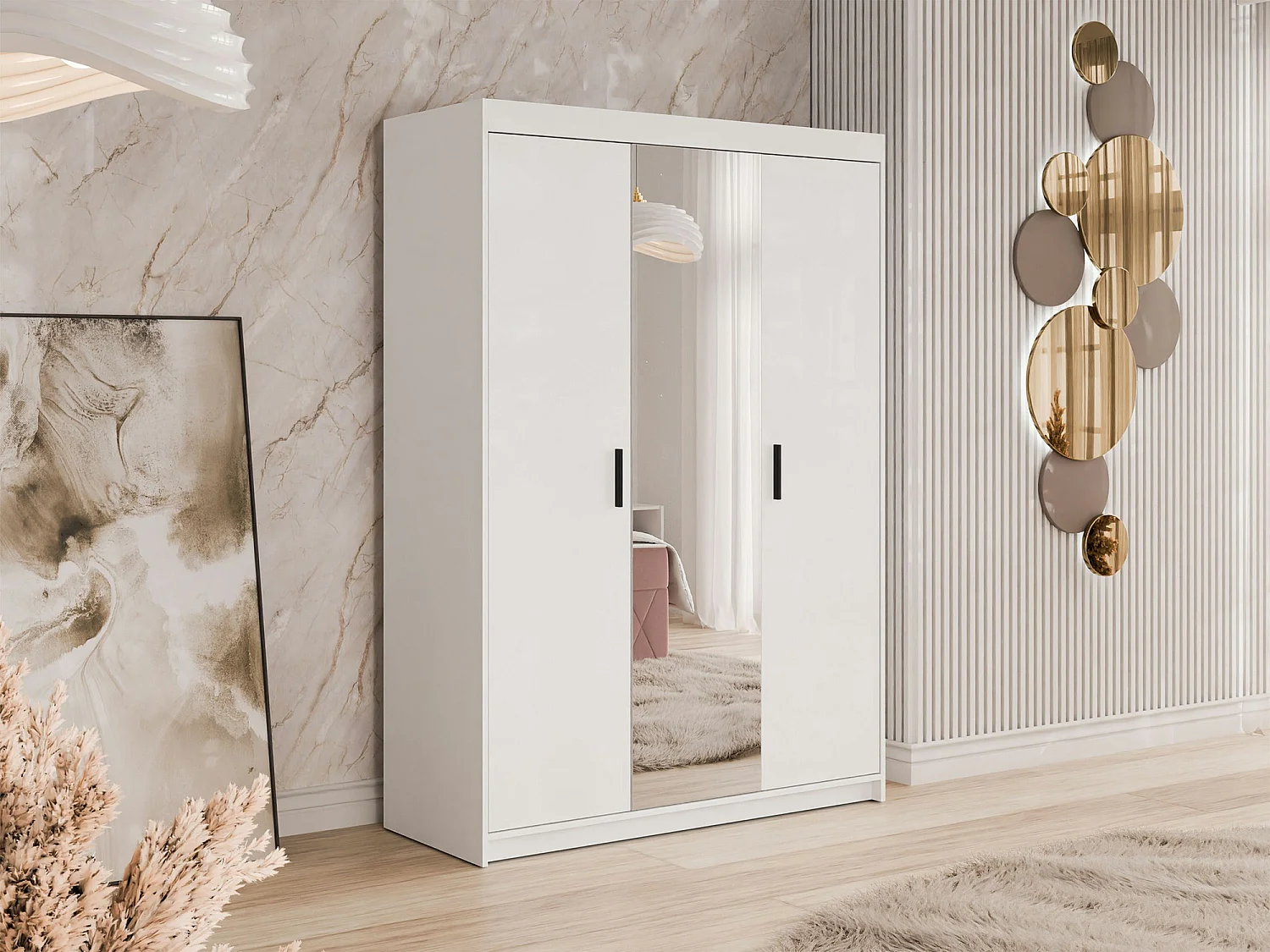 Armoire Novduni 102, Blanc, 191x133x53cm, Portes d'armoire: Avec des charnières