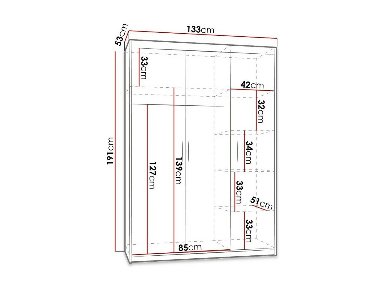Armoire Novduni 102, Blanc, 191x133x53cm, Portes d'armoire: Avec des charnières