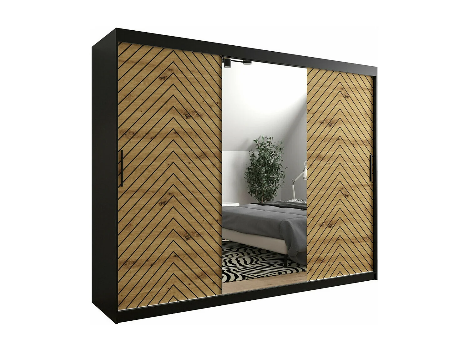 Armario Hartford 317, Roble Artisan|Negro, 200x250x62cm, Puertas de armario: Correderas