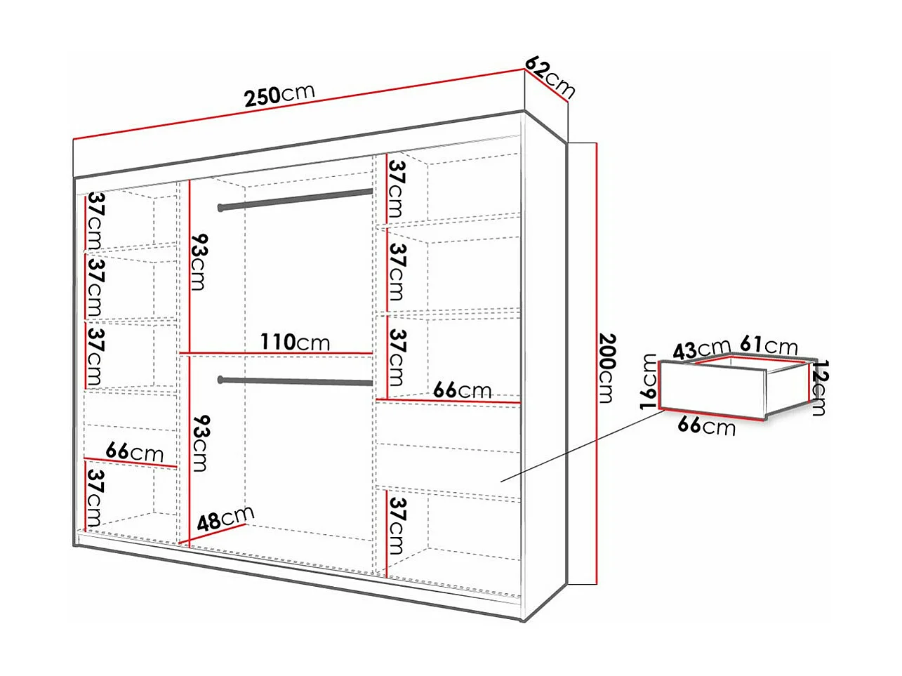 Armario Hartford 317, Roble Artisan|Negro, 200x250x62cm, Puertas de armario: Correderas