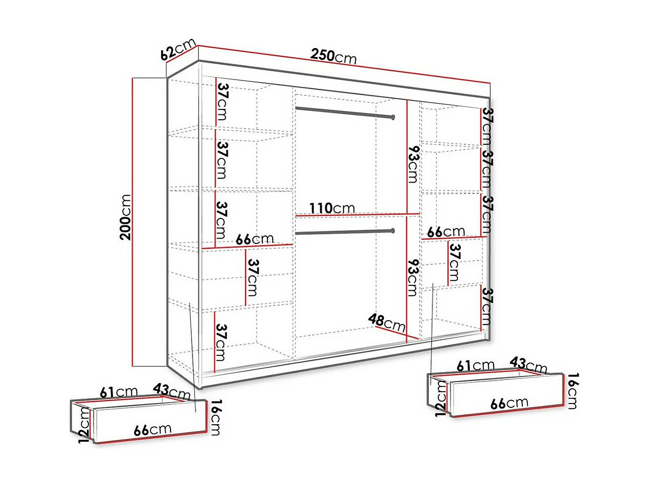 Roupeiro Hartford 245, Número de prateleiras: 7, 20x25x6cm