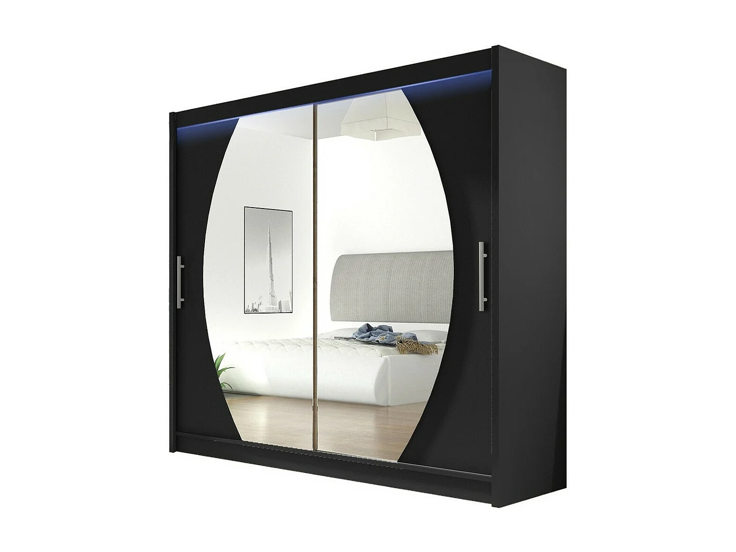 Armoire Closico 102, Noir, 215x180x58cm, Portes d'armoire: Coulissantes