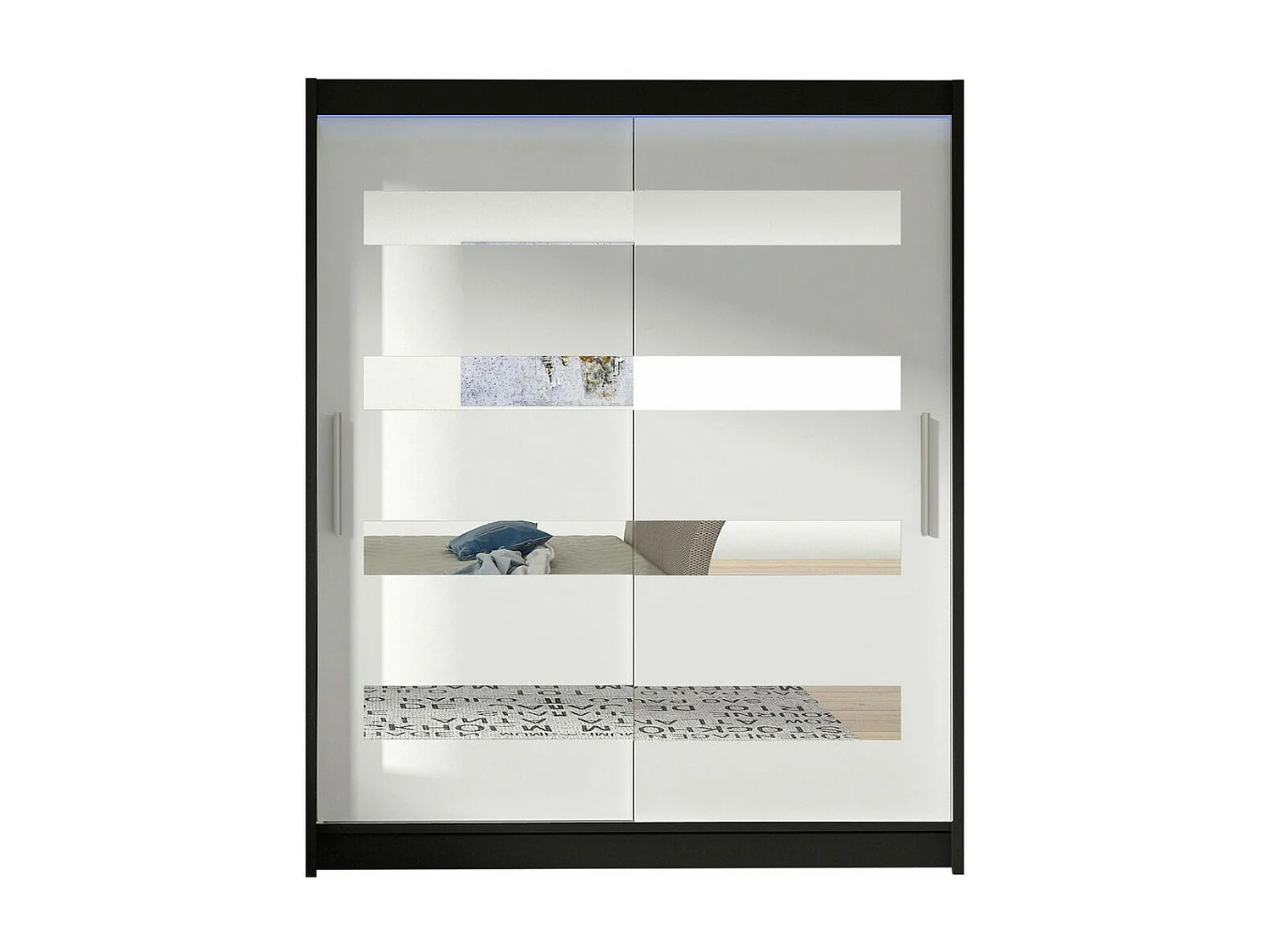 Armario Closico 136, Negro|Blanco, 200x150x58cm, Puertas de armario: Correderas