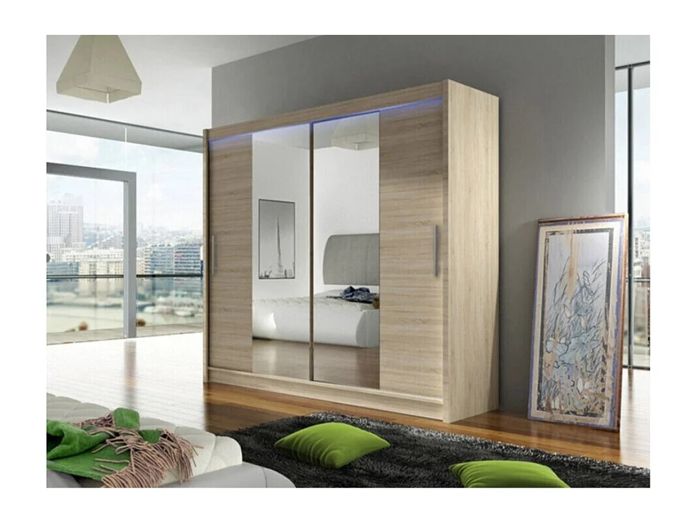 Armario Closico 123, Roble Sonoma, 215x180x58cm, Puertas de armario: Correderas