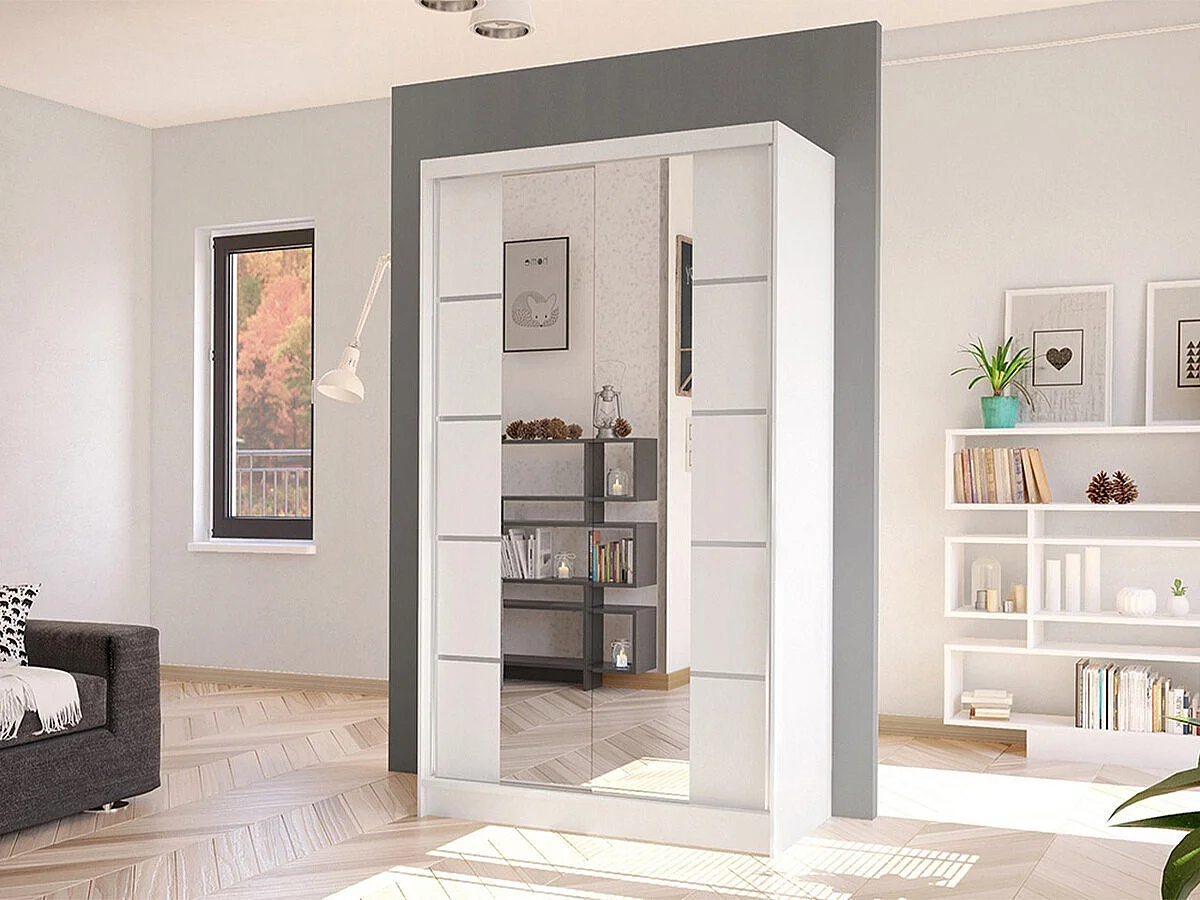 Armoire Closico 168, Blanc, 200x100x58cm, Portes d'armoire: Coulissantes