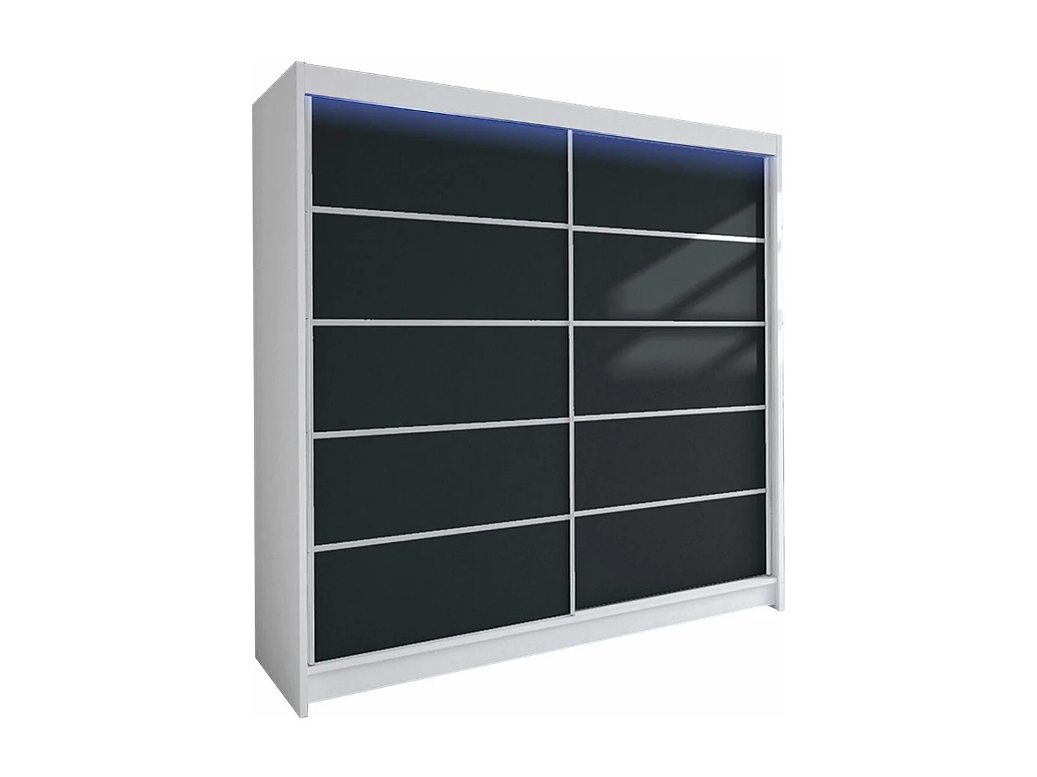 Armoire Closico 153, Blanc|Noir, 215x180x58cm, Portes d'armoire: Coulissantes